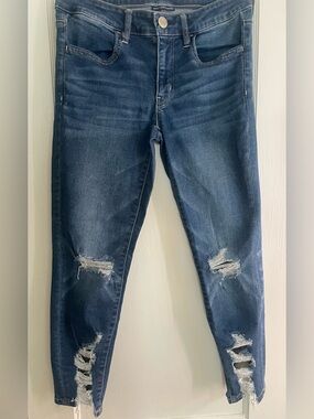 American Eagle High Waisted Stretch Jegging Crop Distressed Denim Womens Jeans